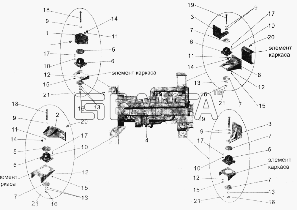 АМАЗ МАЗ-105 Схема Установка силового агрегата (с марта 2005 banga.ua